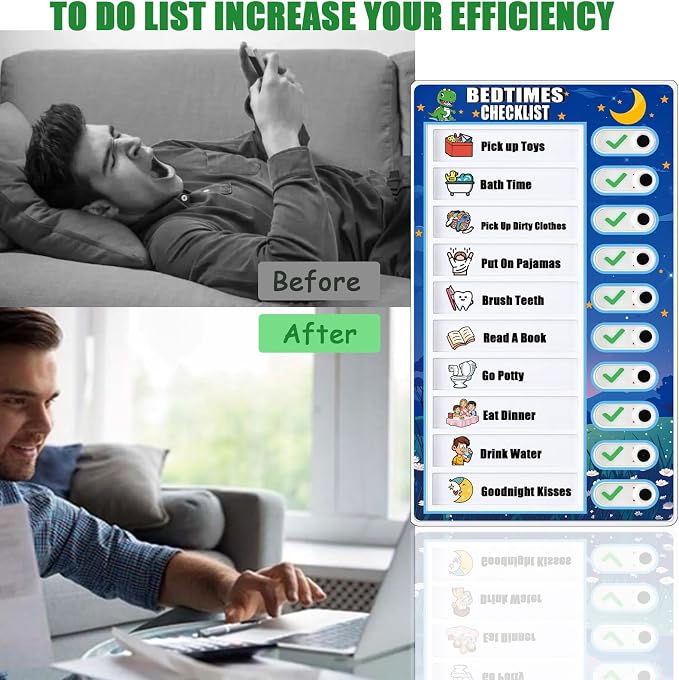 Kids Chore Chart Dry Erase Task Board Magnetic Daily Routine Checklist with Markers Stickers Detachable Cards, Visual Schedule Routine Chart for Kids (Dinosaur Routine Chart) - Image 3