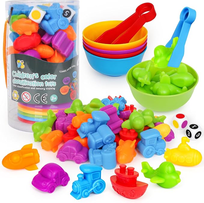 Counting Transport Matching Game with Sorting Cups, Sensory Sorting Colors Counting Toys with Games Dice, Montessori Training Preschool Educational Learning Toy Gifts for Toddlers Kids 3 4 5 6 + by Kizh