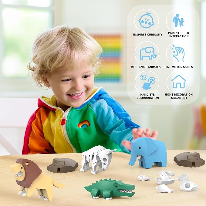 Magnetic Animal Building Toys, STEM Toddler Learning Toys 3D Puzzle Animals for Boys Girls, Educational Magnetic Travel Montessori Toy Lion Elephant Crocodile, Unique Birthday Gift for Kids 3 4 5 6 7 - Image 7