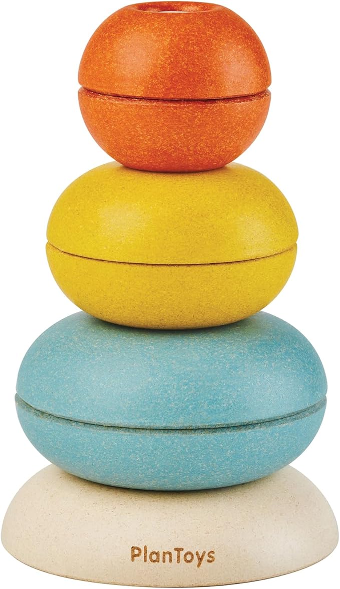 PlanToys® Stacking Cups Ring Wooden Montessori Size and Colour Sorting Toy | Fine Motor, Early Math and Coordination Development | Eco Friendly Educational Activity for Toddlers
