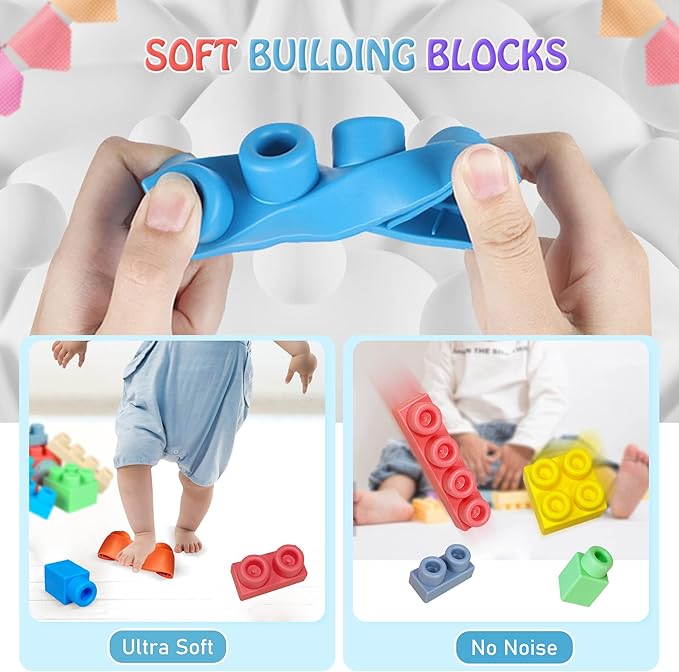 Baby Soft Blocks Building Block Toys, Blocks for Babies 6 Months and Up STEM Educational Toddler Gifts, Baby Soft Rubber Blocks Big Building Blocks Sensory Toys, 46PCS