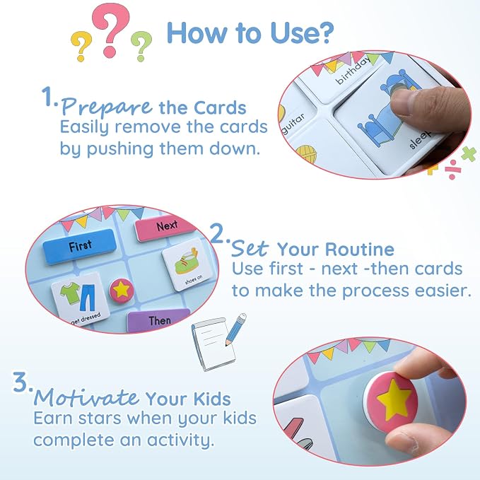 ALSLEA Magnetic Visual Schedule, Morning & Bedtime Routine Chart, Magnetic Chore Chart Cards, Customizable Daily Planner with 171 Magnets ADHD, Autism Learning Material, Early Childhood Education Aid - Image 5