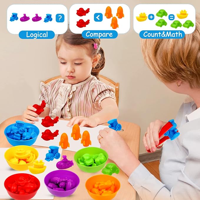 Counting Transport Matching Game with Rainbow Bowls,Color Sorting & Sensory Training Montessori Preschool Education Learning Fine Motor Skills Easter Gifts for 3 4 5 Years Old Boys Girls - Image 3