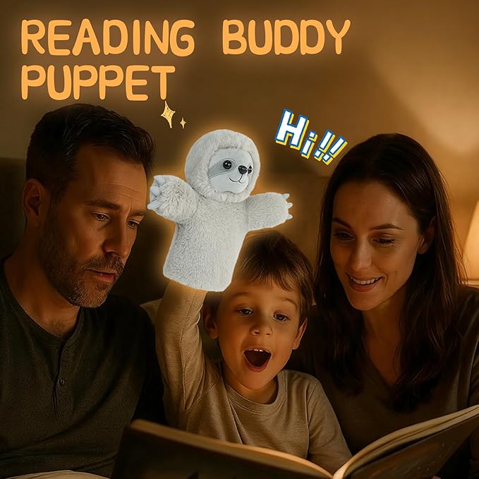 Hand Puppet Toy Speech Therapy Learning Tool Soft Stuffed Animal for Children Adults Family Fun Adult Size Fit Educational Gift Toddler Toy Sloth