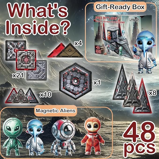 Little Pi Space Battleship Magnetic Tiles, Building Blocks for Kids - Image 6