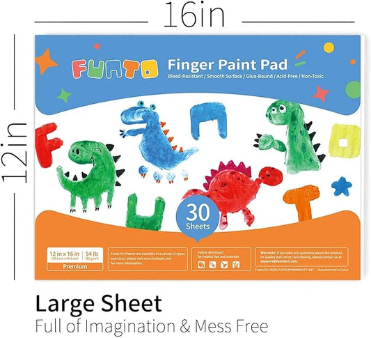 Funto Finger Paint Pad for Kids, 60 Sheets Total, 12"x16", 2-Pack, Toddler Painting Supplies, Art Paper for Finger Painting, Drawing Supplies