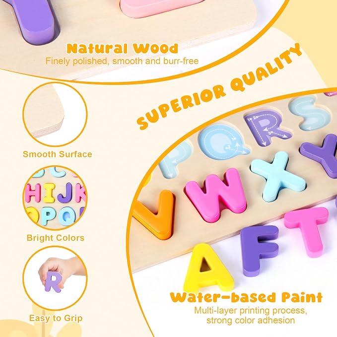 Alphabet Puzzles Wooden for Toddlers, ABC Montessori Toys - Image 4