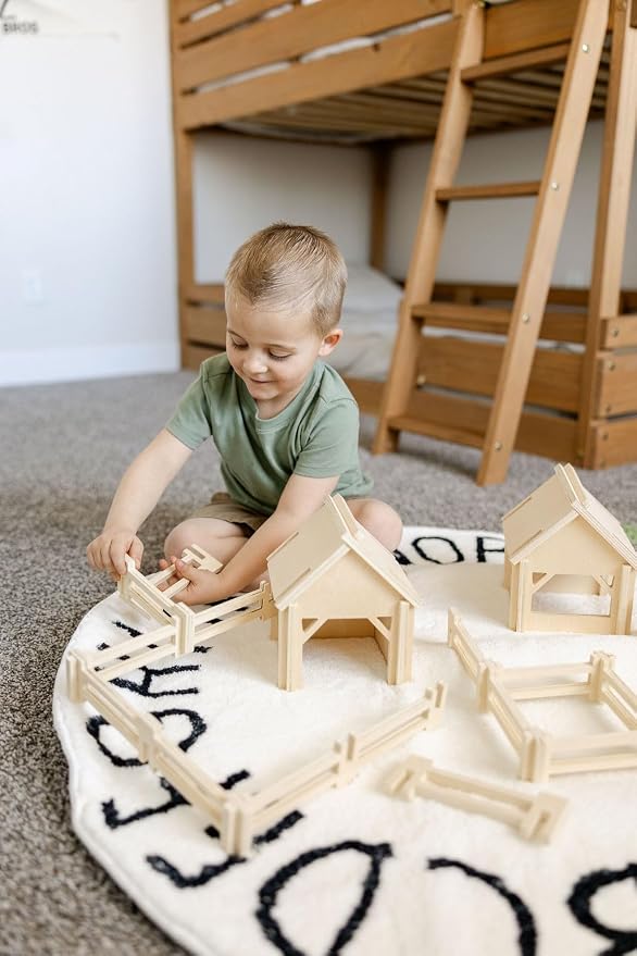 Natural Wood Farm Building Set for Kids Ages 3+, 34-Piece Farm Construction Toy with Interlocking Barns and Fences, Open-Ended Creative Building & Imaginative Play - Image 8