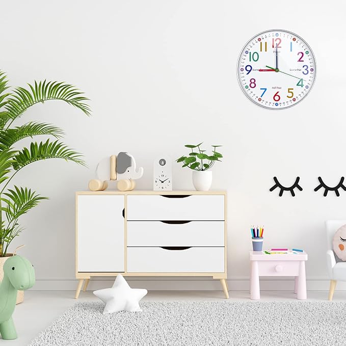 AIRUIFU Wall Clock for Kids Learning Tell Time Easily Non-Ticking Battery Operated Kids Teaching Time Clock- Analog Colorful Clock Decorative for Kids Room Classroom School(8 Inch) - Image 7