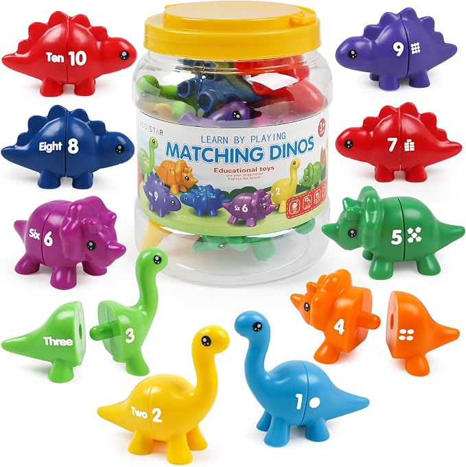TSYAN Matching Number Counting Dinosaur Toys with Double-Sided 1 2 3 Number Preschool Learning Sensory Sorting Educational Fine Motor Toys Sets for Kids by TSYAN