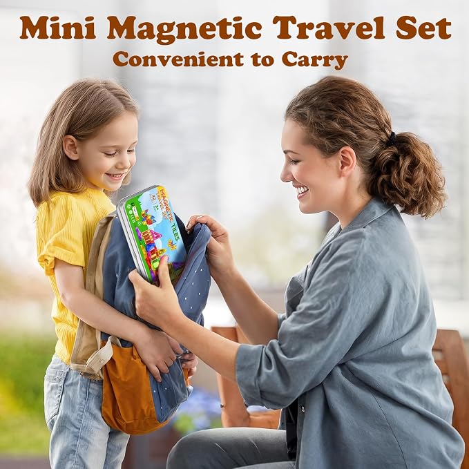 Mini Magnetic Tiles Travel Set Magnetic Tiles with Iron Box 42PCS - Image 2