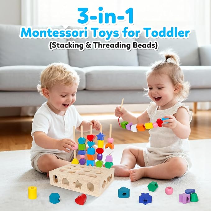 ROOCHKD Wooden Sorting Toy Lacing Beads Sequencing Toy for 3yrs+ - Image 6