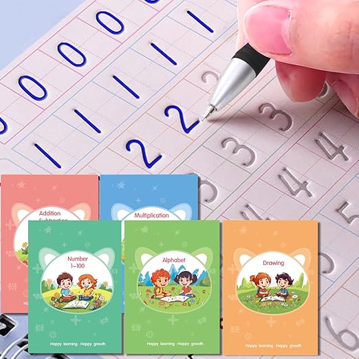 Magic Practice Copybook, Reusable Writing Practice Book, for Preschool Kids Age 3-8 ​Calligraphy 9.44in×6.29in(5 Books with Pens) by ESAUYB