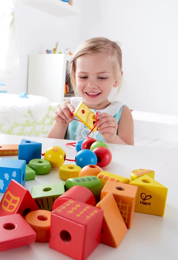 Hape String Shapes Wooden Toy Blocks in 32 Pieces, 3+ Years, Water Based Paint, String - Image 4