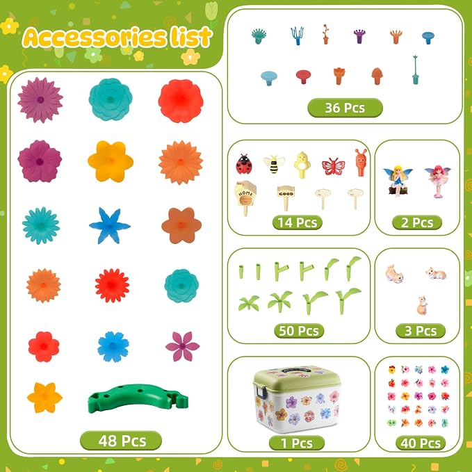 194 Pcs Flower Garden Building Toy Set, STEM Toy Gift for Kids - Image 5