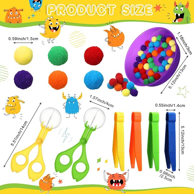 Zhanmai 142 Pcs Fine Motor Skills Toys Handy Scooper Set Sensory Bin Filler 12 Sorting Bowls 8 Tweezers 2 Scissors Clips 120 Plush Balls for Early Education and Sorting Counting Training Development - Image 2