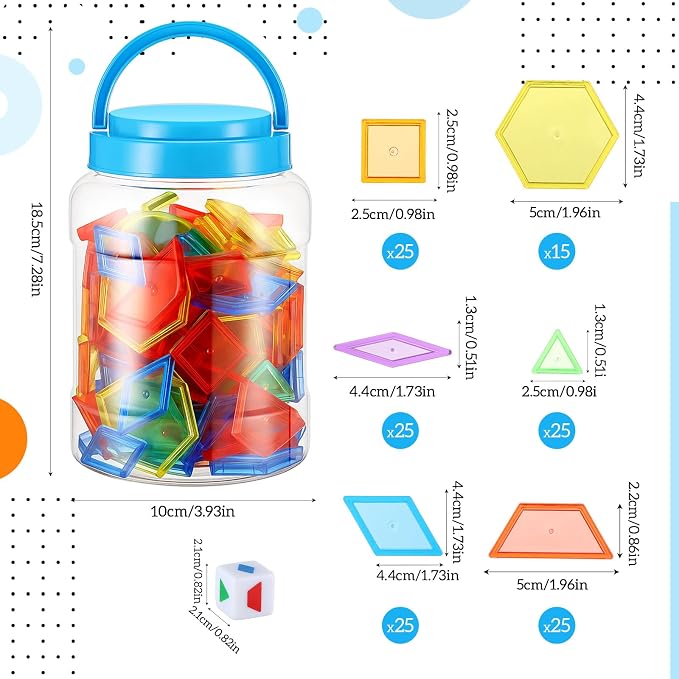 Faccito 200 Pcs Geometric Set Light Table Manipulatives Include 140 Translucent Pattern Blocks 60 3D Shape Geometric Solids with Dice for Educational Teaching Light Table Accessories - Image 3