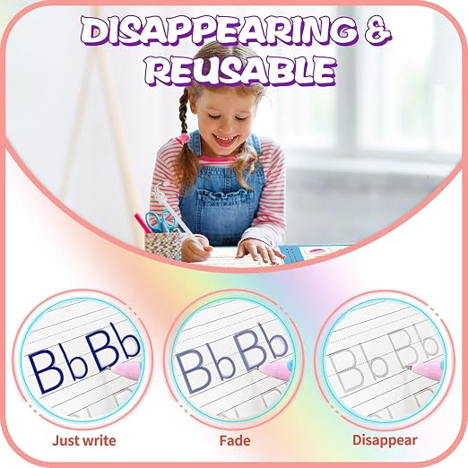 Upgraded Large Size Magic Practice Writing Copybook for Kids, Reusable Copybook Preschool - 4 Books with Pens - Blue Bag - Image 7