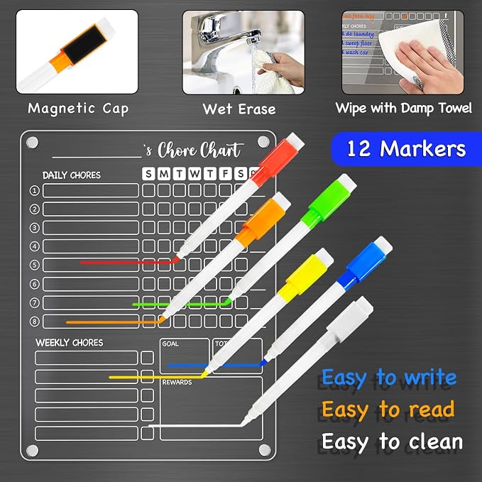 PigPotParty Acrylic Magnetic Chore Chart for Kids, 12x9.5 Inch, 3 Pack - Image 5