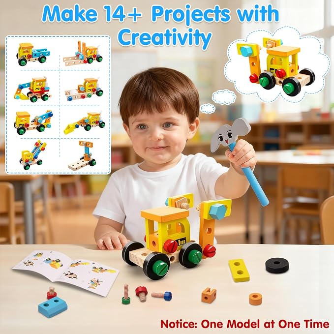 59Pcs Kids Tool Set with Electric Drill, Montessori Wooden Toys Kit - Image 4