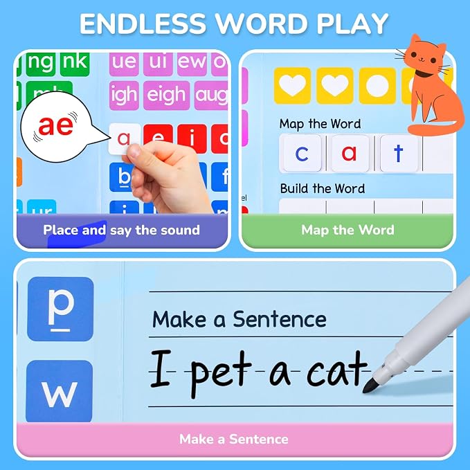 JoyCat 265 Phonics Magnetic Letter Tiles, with 3 Word Building Folder - Image 2