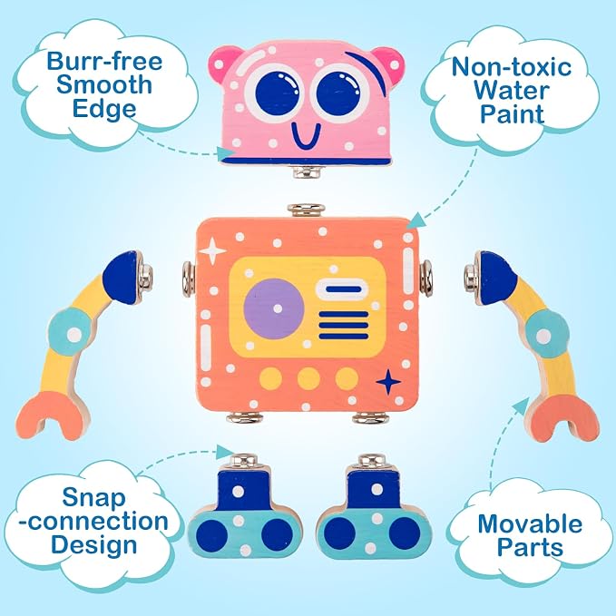 KODATEK Wooden Snap-Together Building Toys, Take Apart Robot Toys Playset - Image 2
