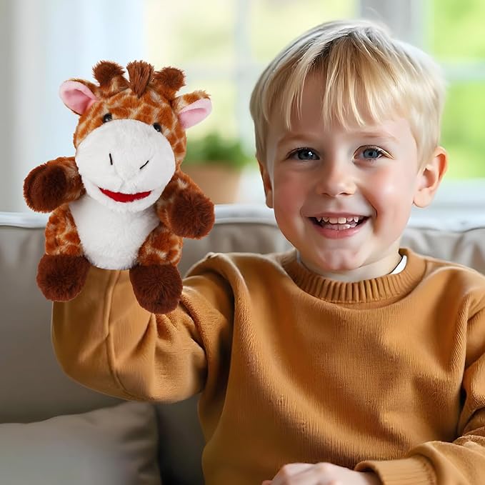Animal Hand Puppets 11 Inch Sea Turtle Plush Dinosaur Animals Hand Puppet Toys Role-Play Toy Puppets for Kids Storytelling Imaginative Pretend Play Teaching Preschool(Giraffe)