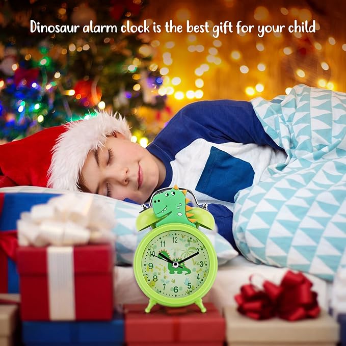 TCJJ Dinosaur Alarm Clock for Kids, Cool Bedroom Decoration, Non Ticking Silent Second Hand, w/Backlight Super Loud Twin Bell, for Kids Dinosaur Gifts (Green) - Image 7