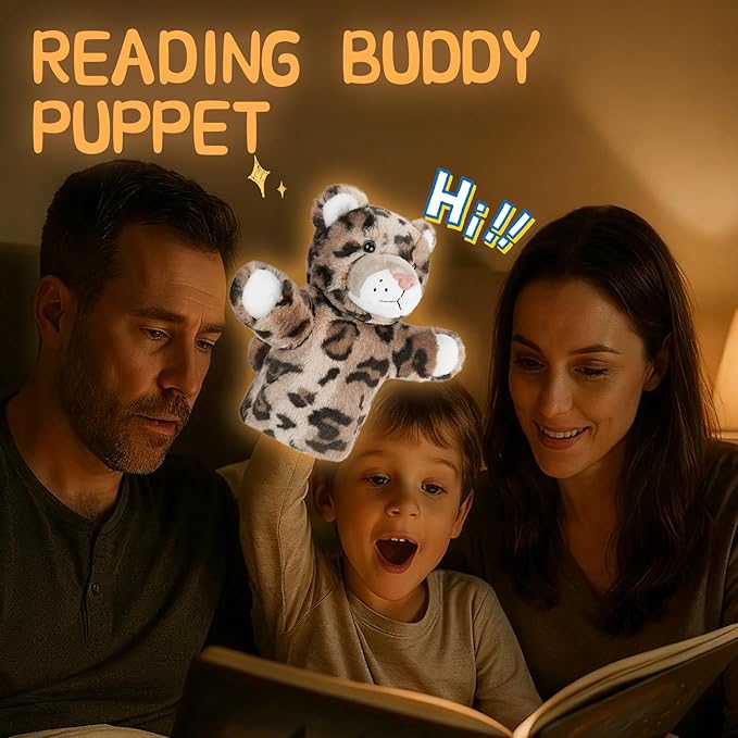 Puppet for Kids Gift for Boys Girls Interactive Role Play Animal Hand Toy Stuffed Plush Wild Animal Safari Educational Tool Leopard