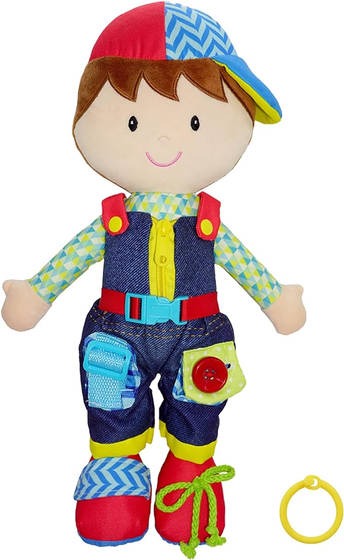 June Garden 15.5" Dressy Friends Lucas - Educational Stuffed Plush Doll for Kids and Toddlers 2 Years and Up - Montessori Buckle Soft Toy by JuneGarden