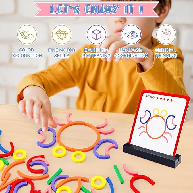 176PCS Pattern Blocks Puzzle STEM Toys for Creative Learning Sticks Shape Building Blocks Educational Resources Brain Teaser Montessori Toys for Preschool and Kindergarten Girls and Boys Ages 5+