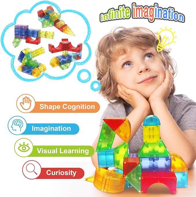 Huaker 66Pcs Magnetic Building Blocks, Translucent 3D STEM Toys for Age 3+ - Image 6
