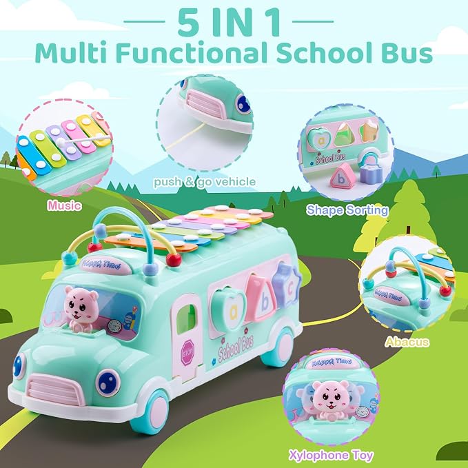5-in-1 Baby Bus Xylophone Toys for 1 Year Old Girl - Image 2