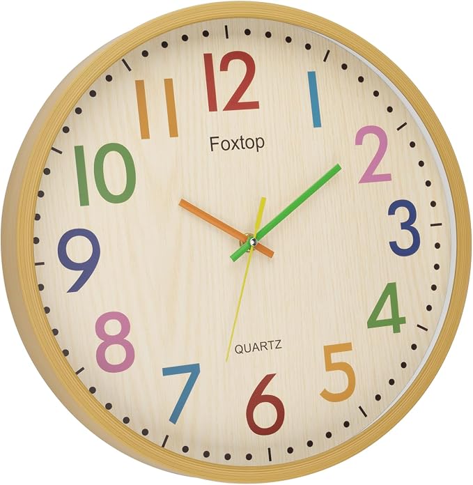 Foxtop 14 Inch Kids Wall Clock Silent Non-Ticking Battery Operated Colorful Childrens Wall Clock for Classroom Playroom Nursery Bedrooms Kids Room School - Image 9