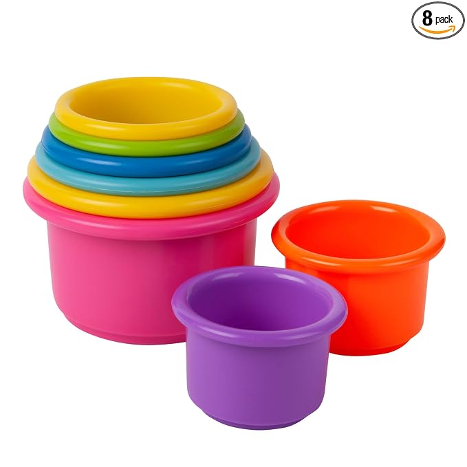 The First Years Stack & Count Stacking Cups - Colorful Baby Stacking Water Toys Set - Stackable Cups for Learning - Baby Bath Toys - Toddler Water Table Toys - 8 Count by TheFirstYears