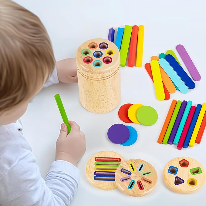 Montessori Toys for 3 4 5 Year Old, 4 in 1 Wooden Color Sorting Toys, Preschool Learning Activities Fine Motor Skills Sensory Toys for Toddlers - Image 3