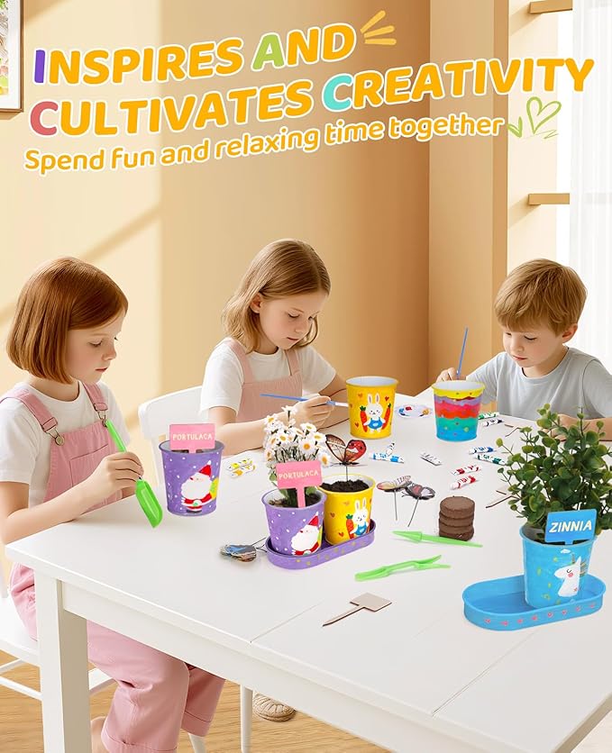 YAUNGEL Paint & Plant Flower Kids Gardening Set, Arts and Crafts for Kids Ages 8-12 Plant Growing Kit with 4 Pots, Christmas Birthday Gifts for Girls & Boys Children