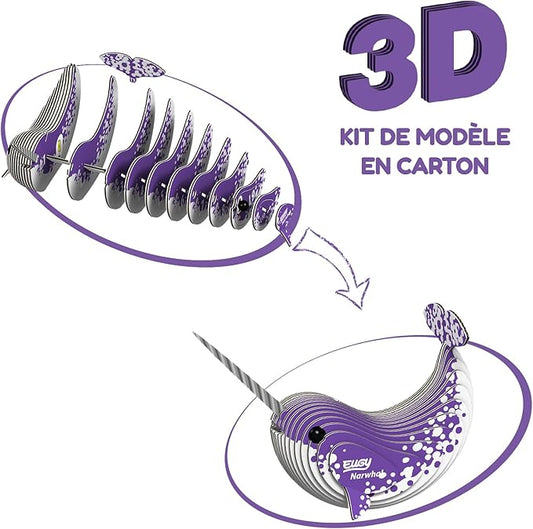 Eugy Narwhal 3D Puzzle, 23 Piece Eco-Friendly Educational Toy Puzzles for Boys, Girls & Kids Ages 6+