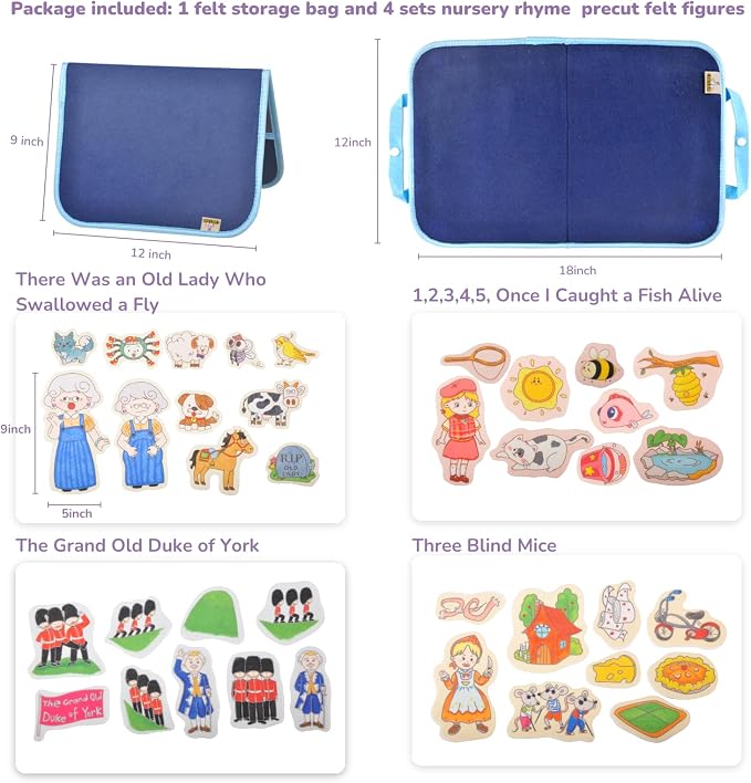 CHEFAN Felt/Flannel Board Story Set of 4, PRECUT Felt Pieces for Preschool Toddlers Circle Time,Old Lady Who Swallowed a Fly,The Grand Old Duke of York,Three Blind Mice - Image 5