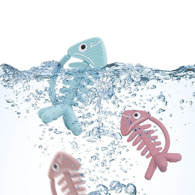 3 in 1 Infant Toys, Baby Teething Toys 3–6 6–12 Months, Teethers for Babies 0–3–6–12 Months for Teething Relief, Baby Gift, Baby Teether Toys, Silicone Sensory Toys, USA Patent Pending, Fish (Coral)