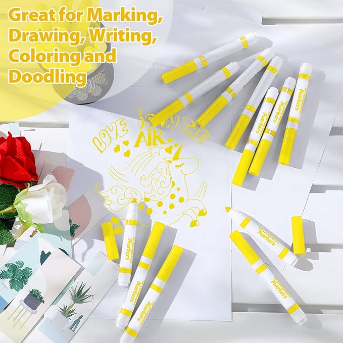 Janlaugh 36 Pcs Yellow Washable Markers Bulk Coloring Broad Line Markers for Kids Conical Tip Drawing Pen for Christmas, School Supplies, Travel Art Baby Shower Gender Reveal Party Supplies, Ages 6+