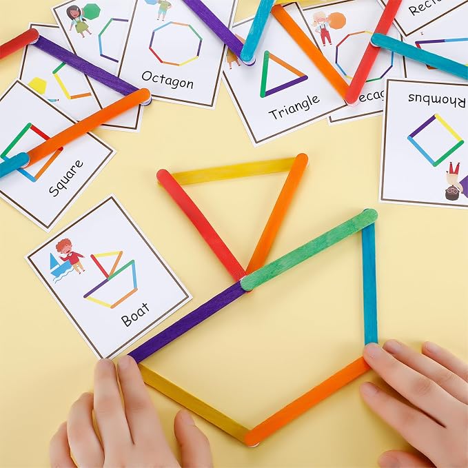 252 Pcs Shapes Flash Cards with Colorful Sticks and White Hook for Toddlers Preschool Kids Learning Art Craft Develops Shape Recognition Imagination Creativity - Image 4