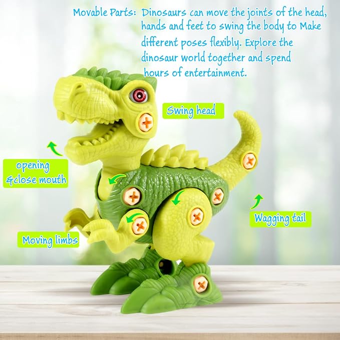 FREE TO FLY Dinosaur Toys for 3 4 5 6 Years Old Girls, Take Apart Dinosaur Learning Toys for Kids 3-5 5-7, STEM Building Construction Set with Electric Drill, Birthday Ideas - Image 3