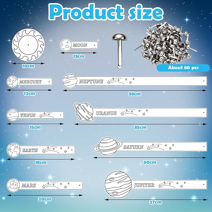Glenmal 36 Set Solar System Model Craft Kit Kids DIY Planets Solar System Paper Art Set Decor Outer Space Preschool Activities Supplies for Montessori Learning Homeschool Toddler(Blank) - Image 2