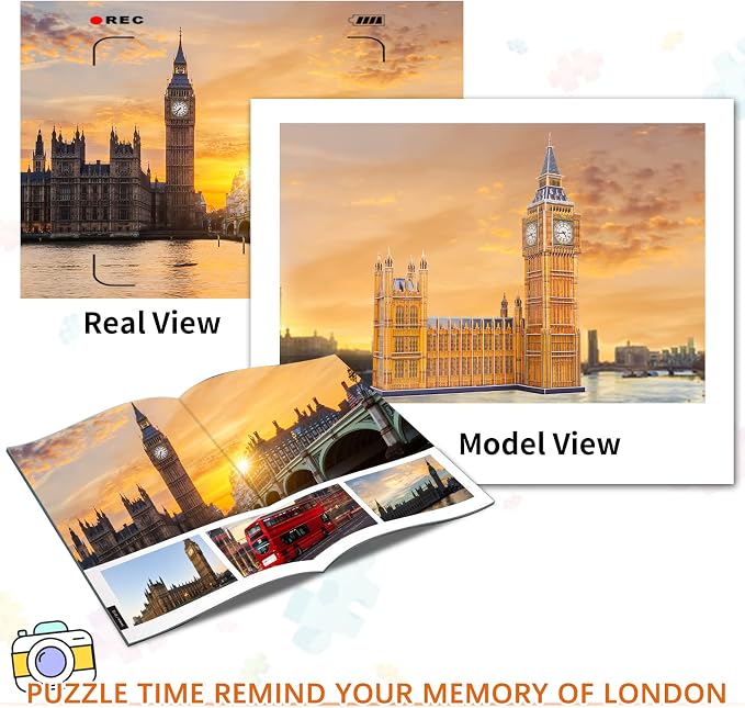 3D Puzzles for Adults & Kids, London Big Ben City Architecture Building Model Kit, 3-D Puzzle DIY Craft Kits STEM Educational Family Assembly Toys Gifts for Boys Girls 10-12-14 Home Decor, 190 Pieces - Image 4