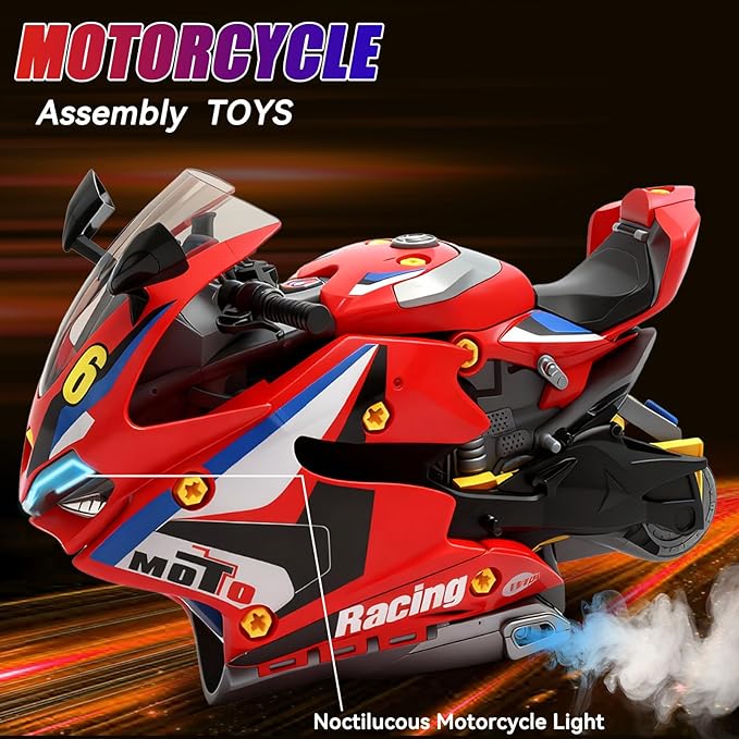 Take Apart Motorcycle Toys Kit, Motorcycle Model Toys for Kids Mechanic,Motorcycles Toy with Light, Sound & Spray for Toddlers 3+ Kids,Interactive Toy Engine Building Kit, Yellow