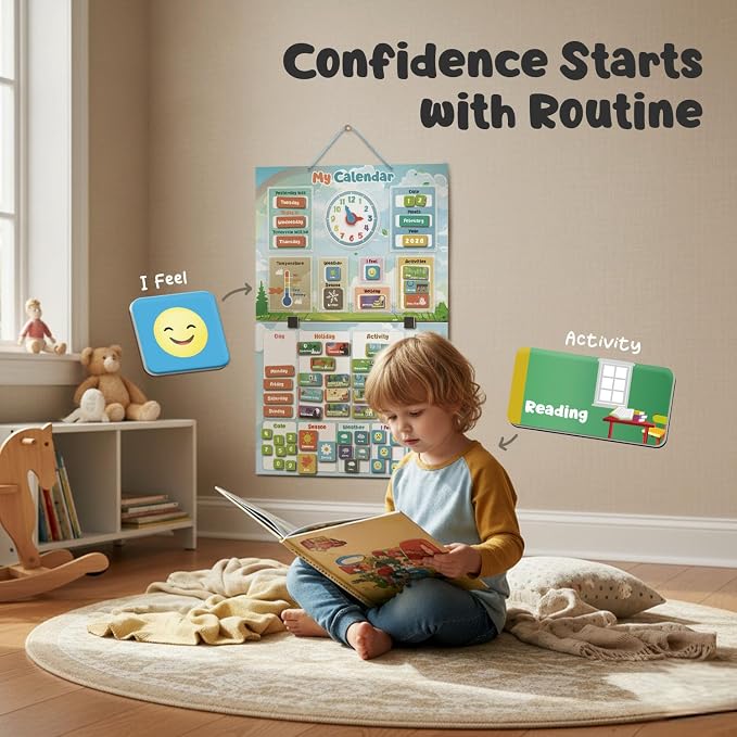 inamio Magnetic Kids Calendar for Learning - Classroom, Preschool Calendar for Kids and Toddlers - Days of the Week Chart - Today, Months and Weather - Image 3