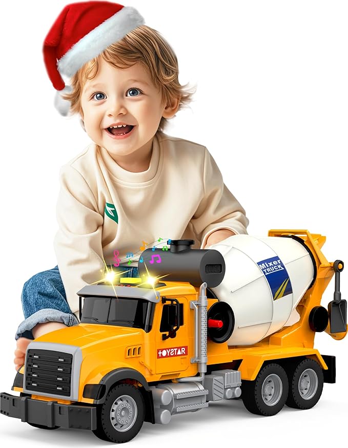 Toddler Trucks Toys for 3 4 5 6 7 Years Old Boys, 15'' Big Cement Mixer Truck with Lights&Sounds, Truck Vehicle, Kids Boy Toys Birthday Gift Car