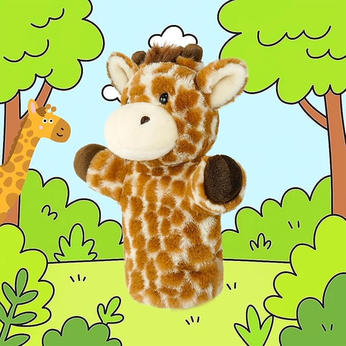 Soft Hand Puppet Large Safari Animal for Story Time Teaching Educational Toy Adult Hands Fit Washable Stuffed Long Neck Giraffe