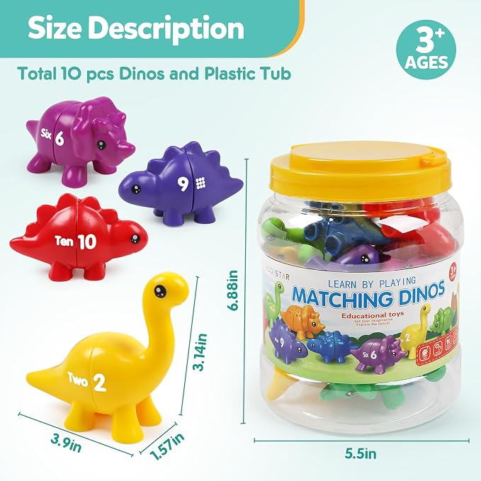 TSYAN Matching Number Counting Dinosaur Toys with Double-Sided 1 2 3 Number Preschool Learning Sensory Sorting Educational Fine Motor Toys Sets for Kids - Image 3